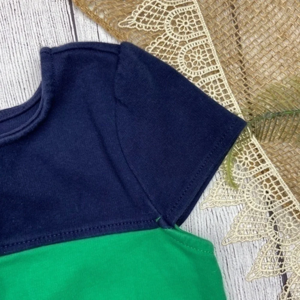 Gymboree Color Block Shift Dress Girls Size 5 Short Sleeve Dark Blue and Green